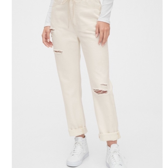 GAP Denim Boyfriend Paper Bag Drawstring Relaxed Fit Jeans - Picture 2 of 12